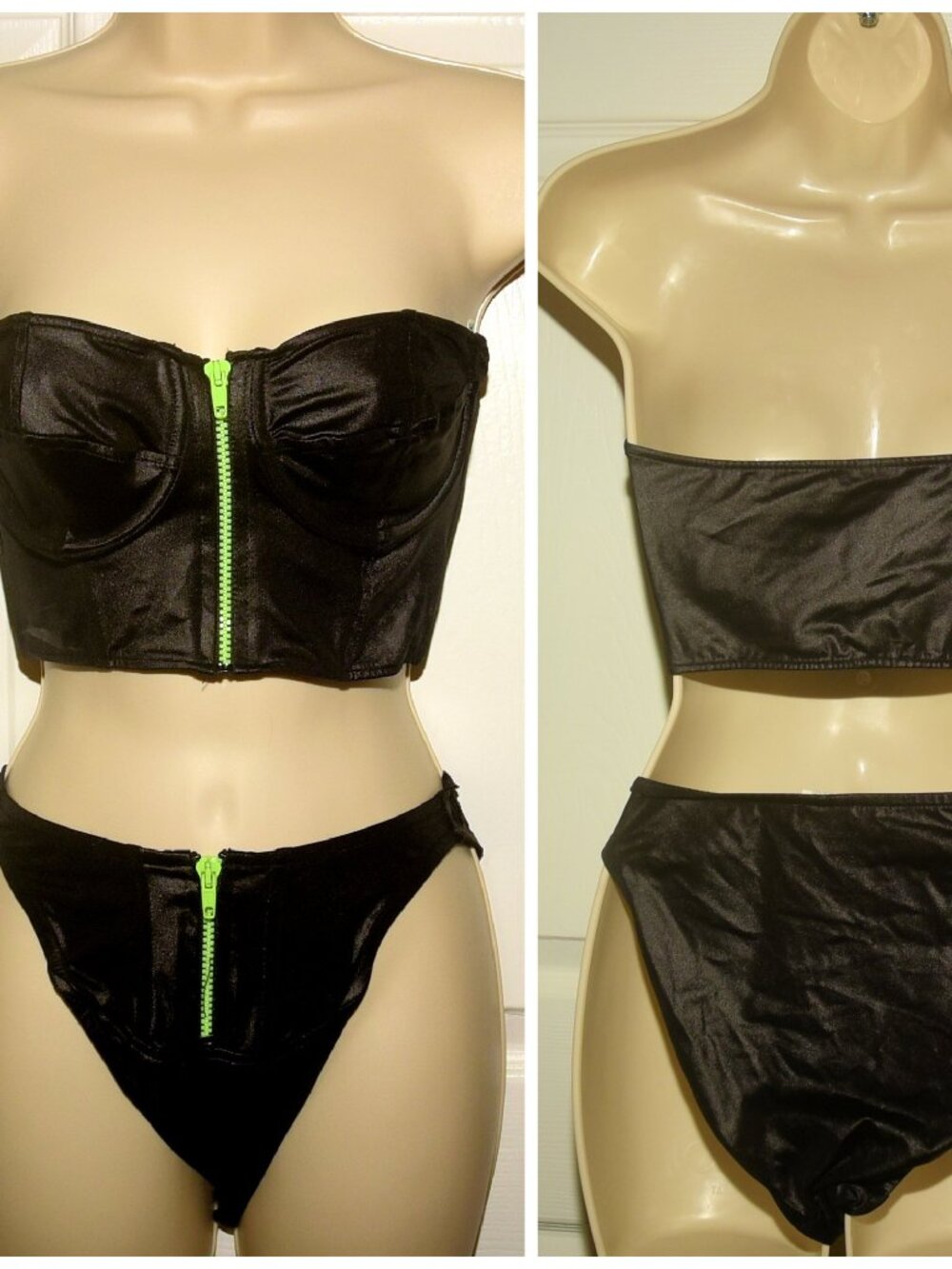 Vintage 80's RARE Jimmy' Z Black Corset Bikini w/ Zippers Swimsuit XXS USA Made